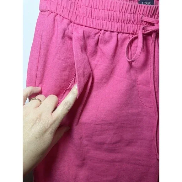 J. Crew Hot Pink Linen Blend Pull On Drawstring Elastic Waist Ankle Pant Women 2 - Picture 4 of 10